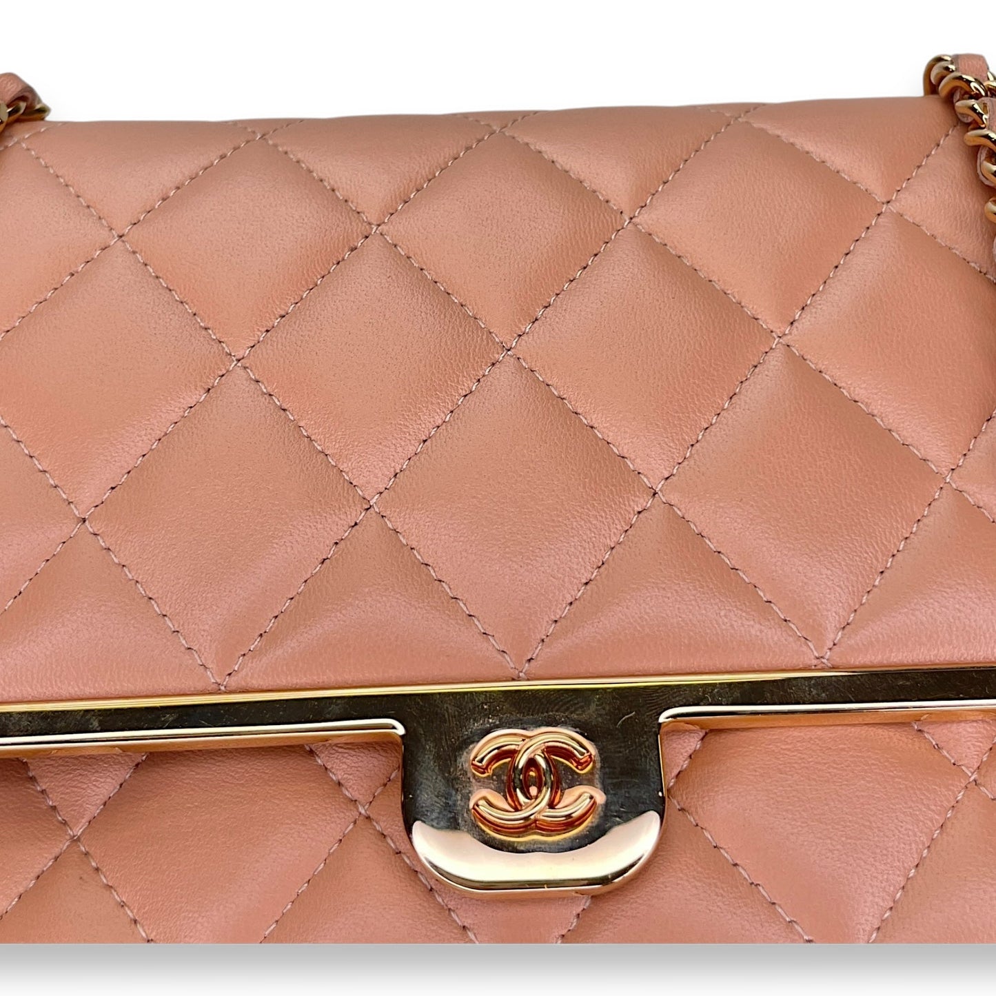 Quilted Frame Pink Wallet on Chain in Lambskin, Rose Gold hardware