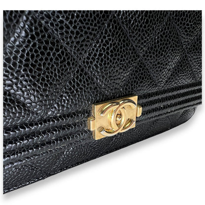 Boy Black Wallet On Chain in Caviar Leather, Gold hardware