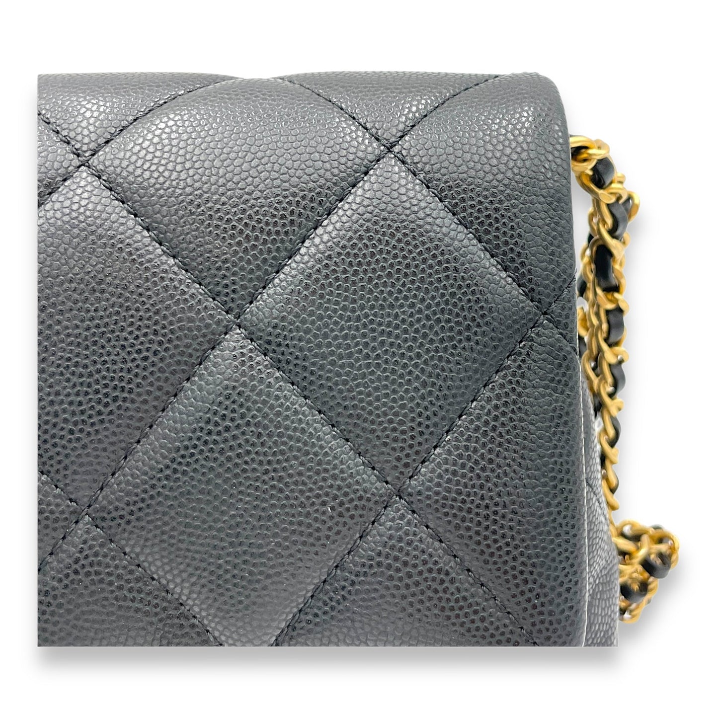 Square Quilt Black Crossbody Bag in Caviar Leather, Gold hardware
