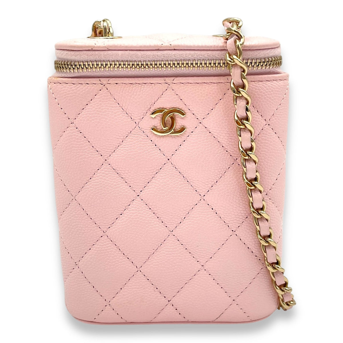 Classic Pink Vanity Bag in Caviar Leather, Gold hardware