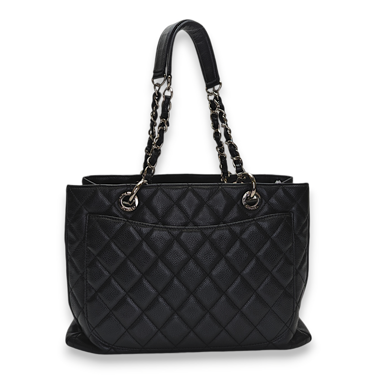 GST Black Shoulder Bag in Caviar Leather, Silver hardware