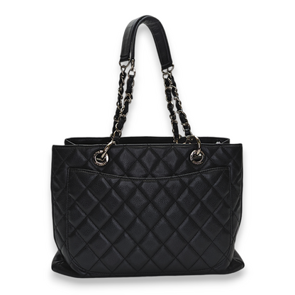 GST Black Shoulder Bag in Caviar Leather, Silver hardware