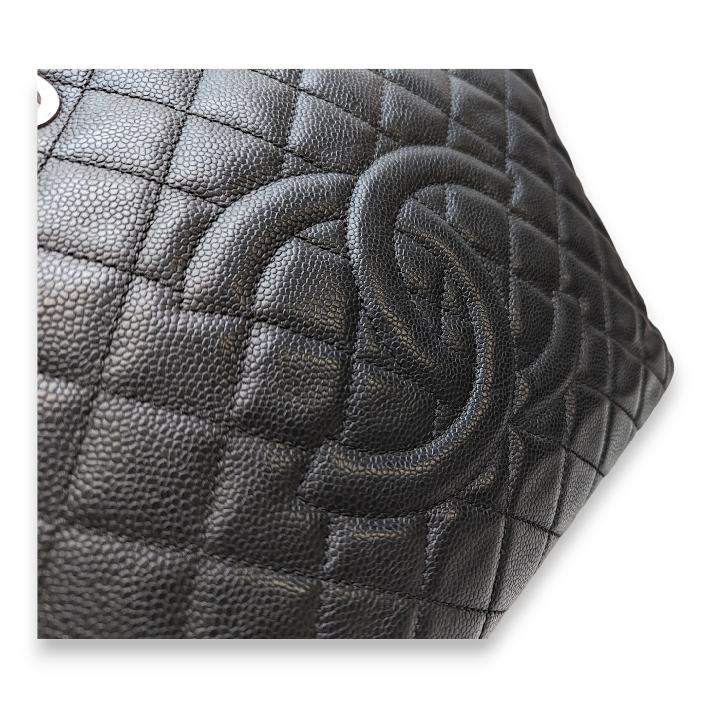 GST Black Shoulder Bag in Caviar Leather, Silver hardware