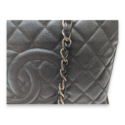 GST Black Shoulder Bag in Caviar Leather, Silver hardware
