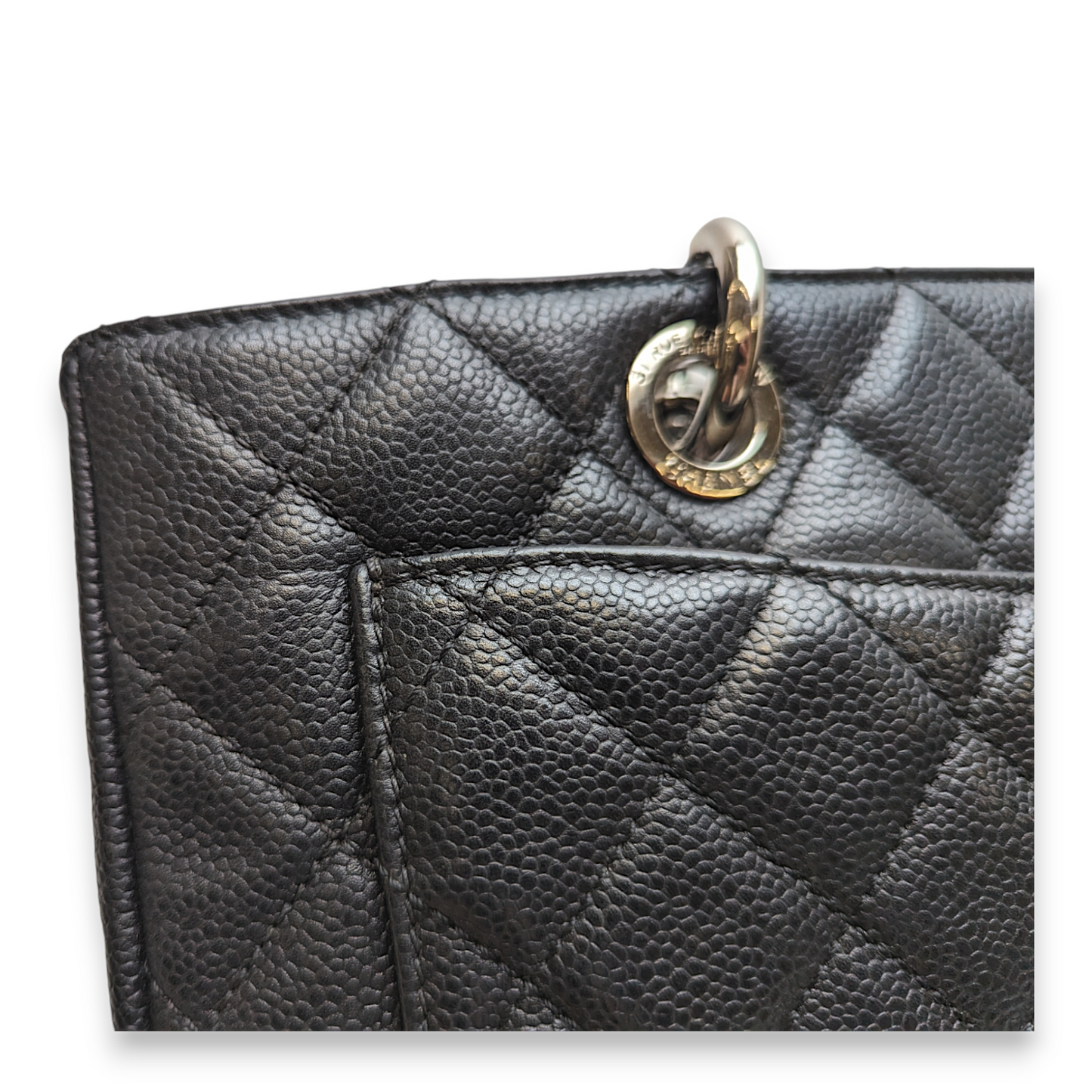 GST Black Shoulder Bag in Caviar Leather, Silver hardware