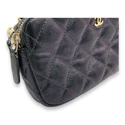 Double Zipped Clutch Iridescent  in Caviar Leather, Gold hardware