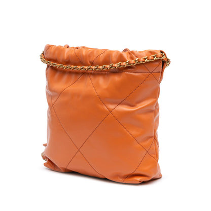 Orange Chanel Mini Shiny Calfskin 22 Handbag Satchel