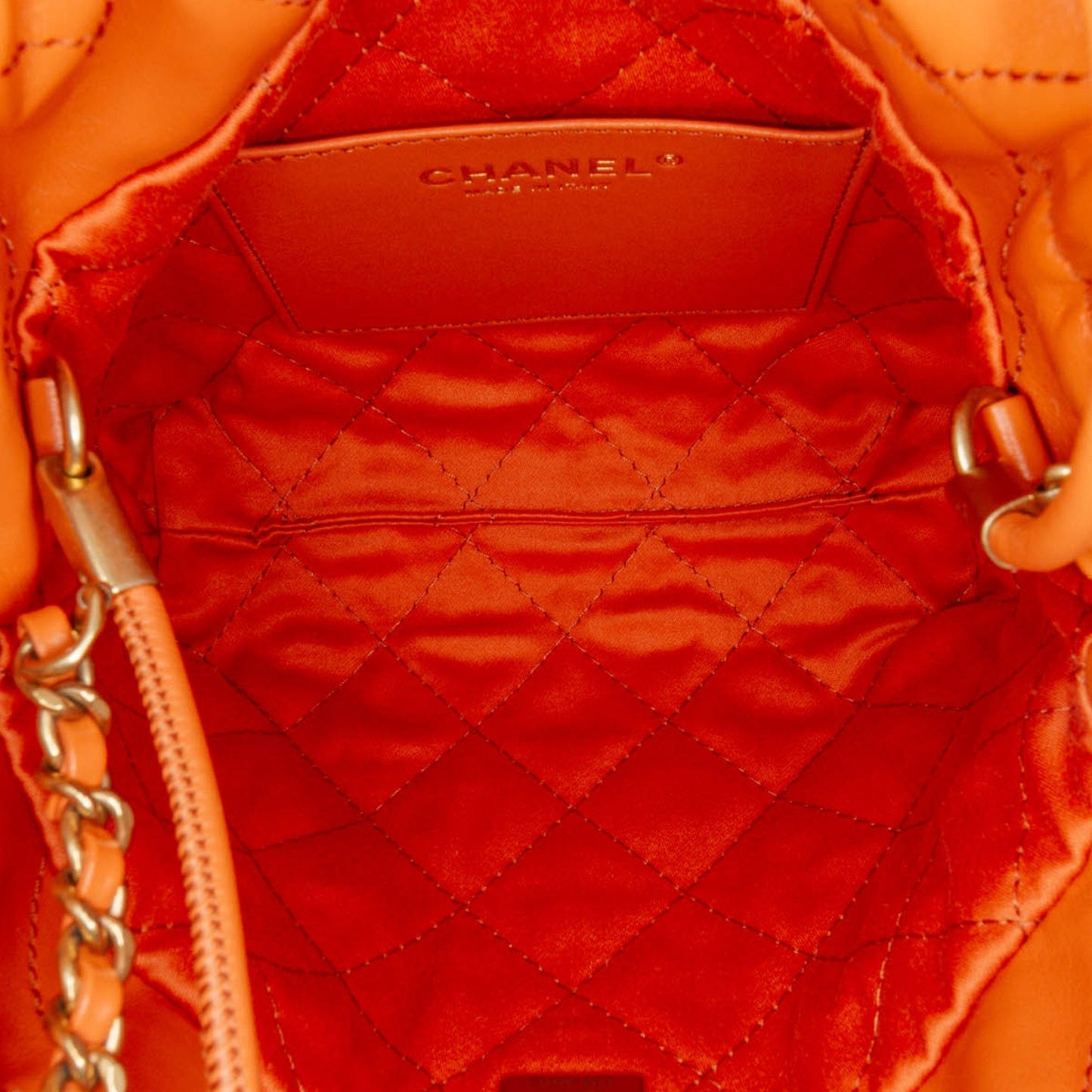 Orange Chanel Mini Shiny Calfskin 22 Handbag Satchel