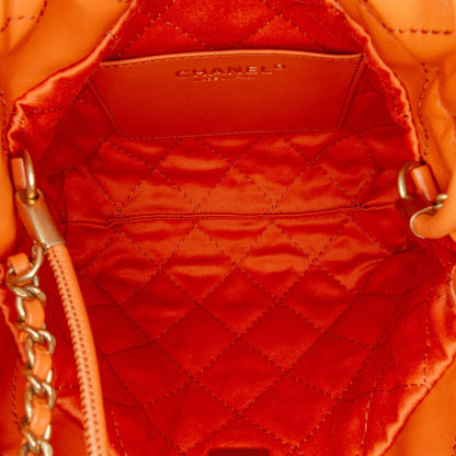 Orange Chanel Mini Shiny Calfskin 22 Handbag Satchel