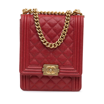 Red Chanel Quilted Caviar North South Boy Flap Shoulder Bag