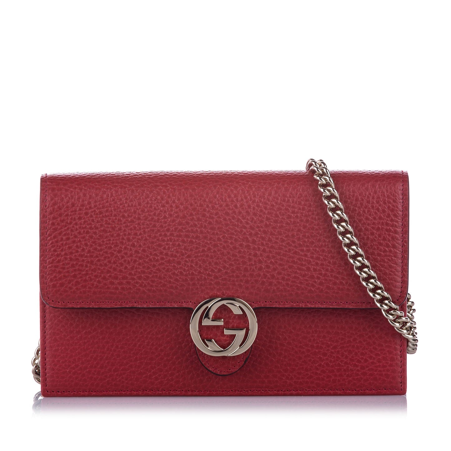 Gucci Interlocking G Leather Wallet on Chain Red