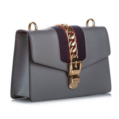 Gucci Sylvie Leather Shoulder Bag Gray