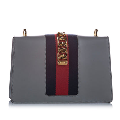 Gucci Sylvie Leather Shoulder Bag Gray