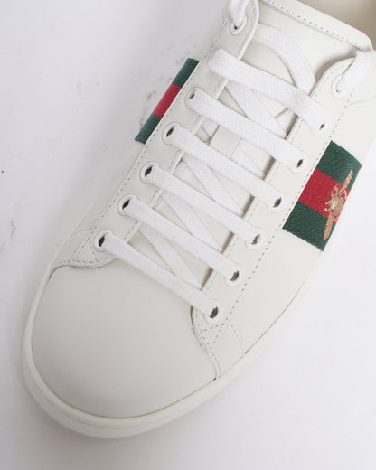 Gucci Ace White Leather Sneakers with Web Stripe