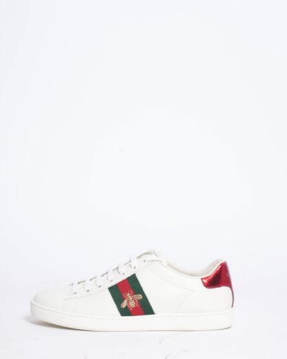 Gucci Ace White Leather Sneakers with Web Stripe