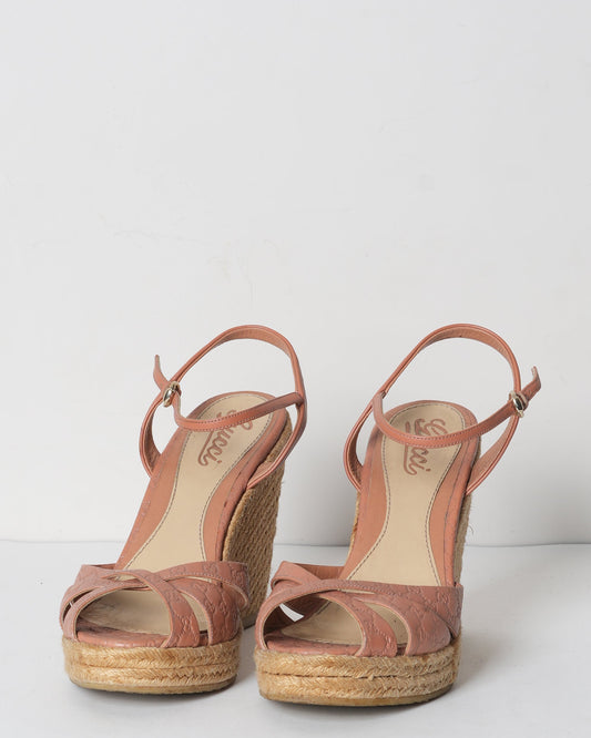 Gucci Pink Leather Wedges Platform Espadrille Wedges