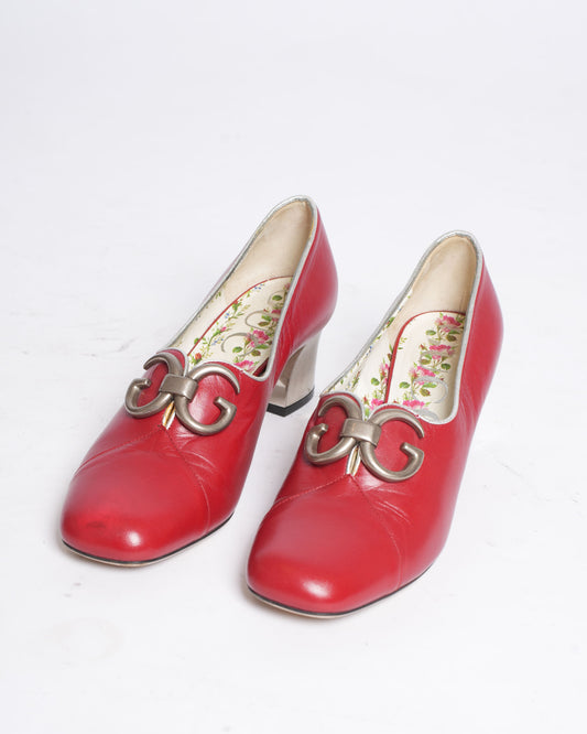 Gucci Biba Heel Loafers in Red