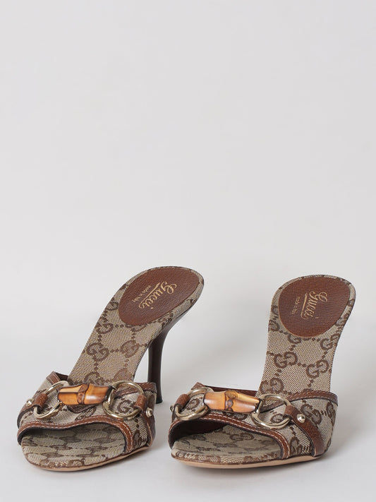 Gucci Monogram Canvas Bamboo Heels