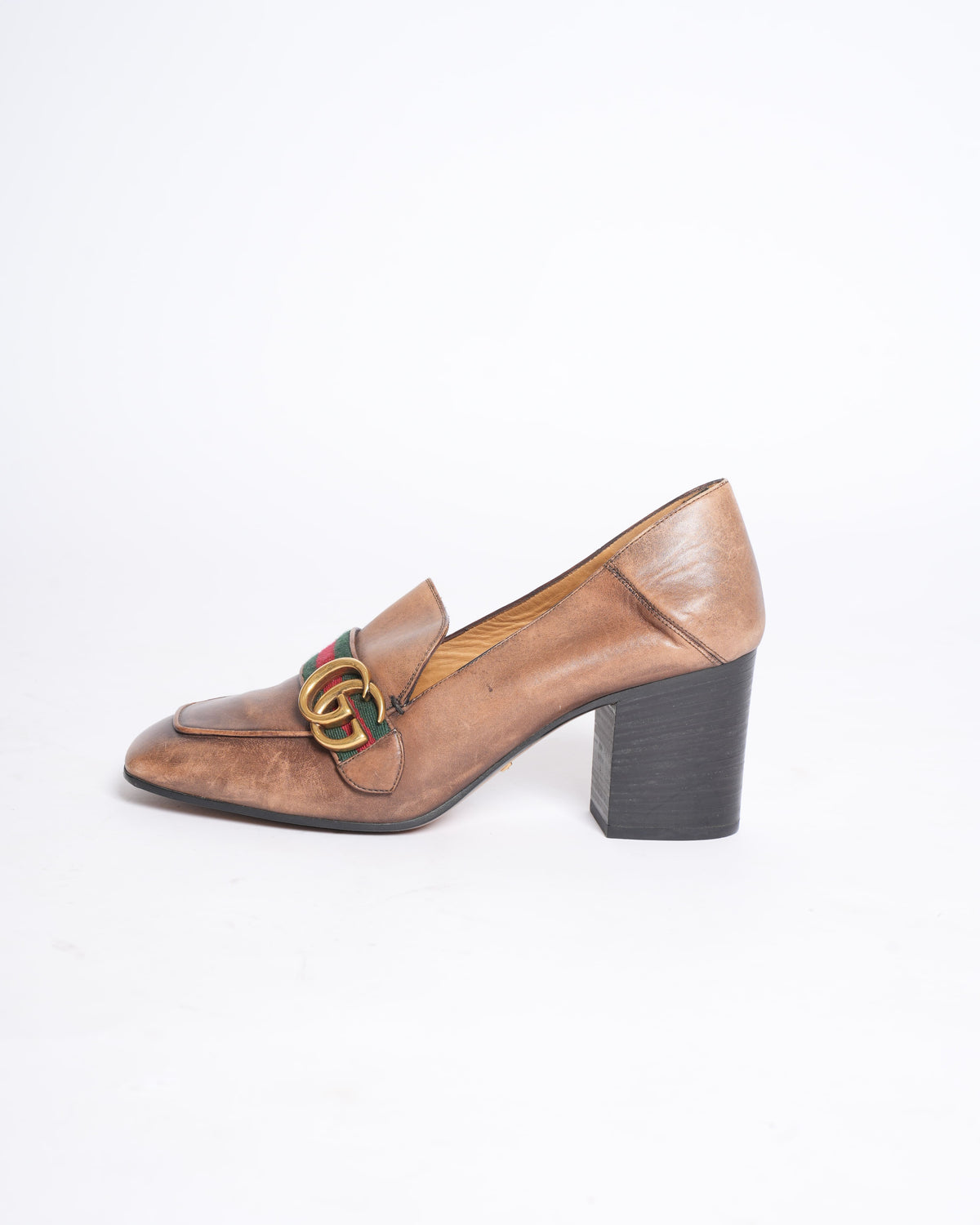 Gucci Destroyed-Effect Loafer Pumps in Brown