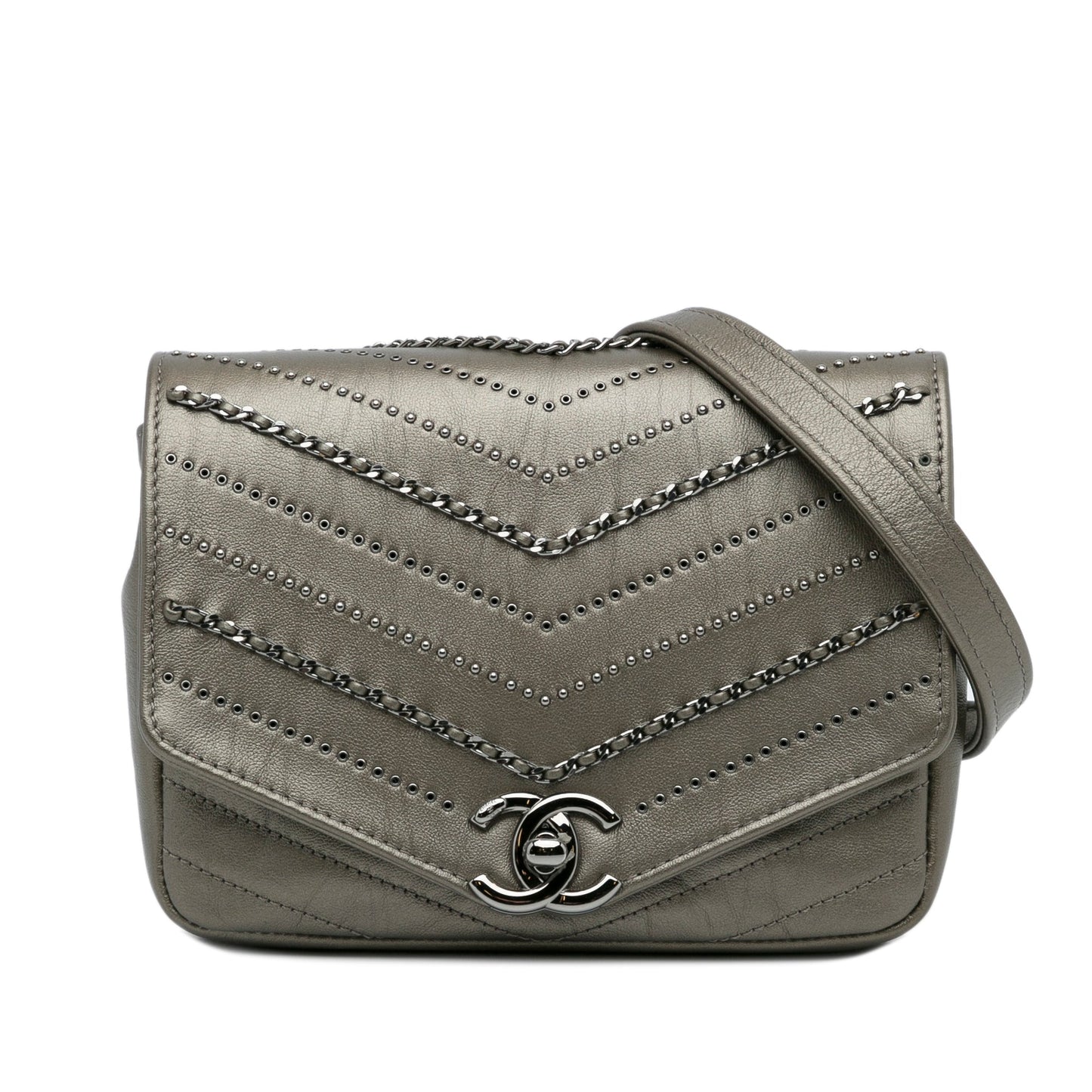 Silver Chanel Small Chevron Data Center Envelope Flap Bag