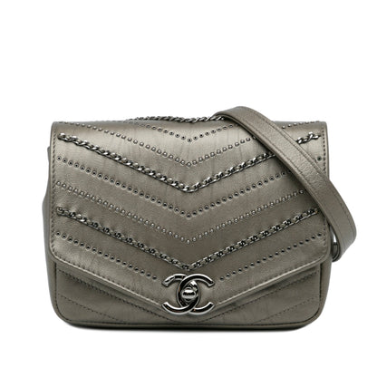 Silver Chanel Small Chevron Data Center Envelope Flap Bag