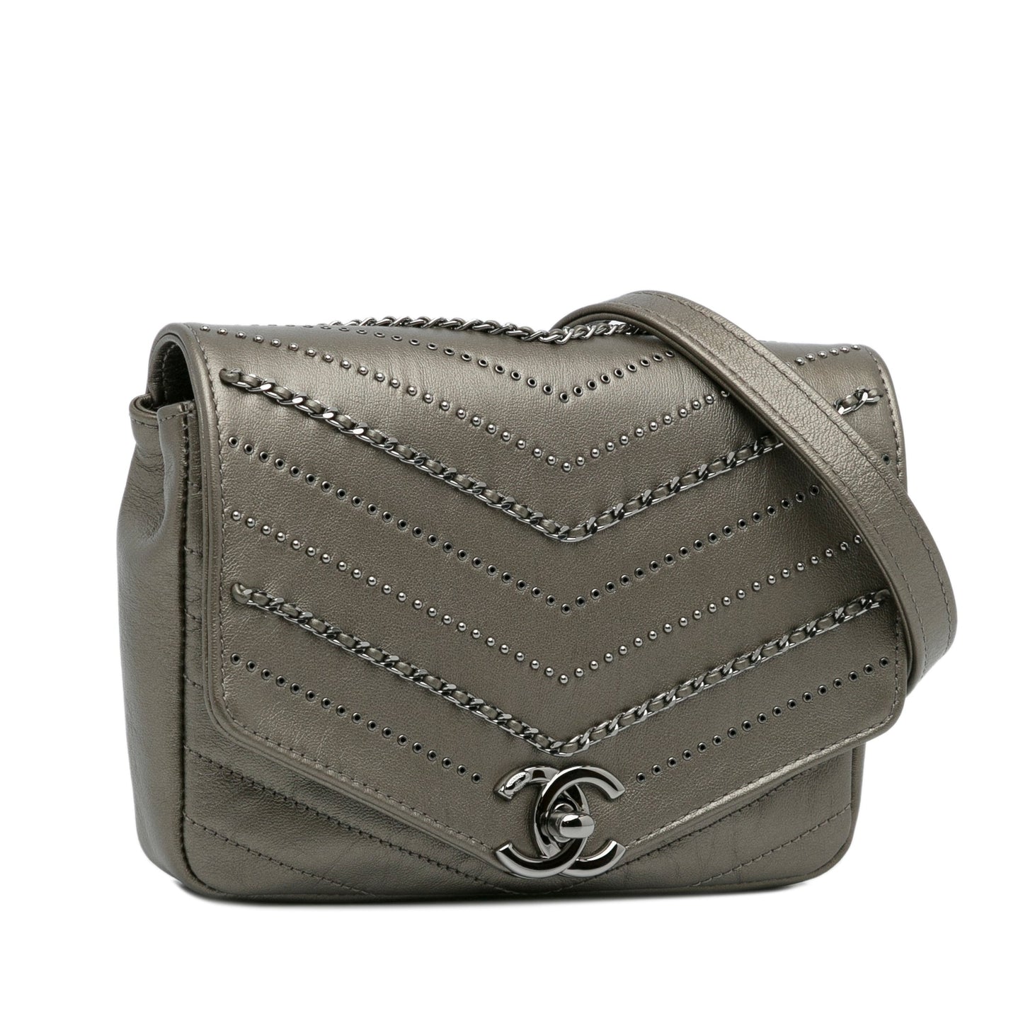 Silver Chanel Small Chevron Data Center Envelope Flap Bag