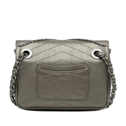 Silver Chanel Small Chevron Data Center Envelope Flap Bag