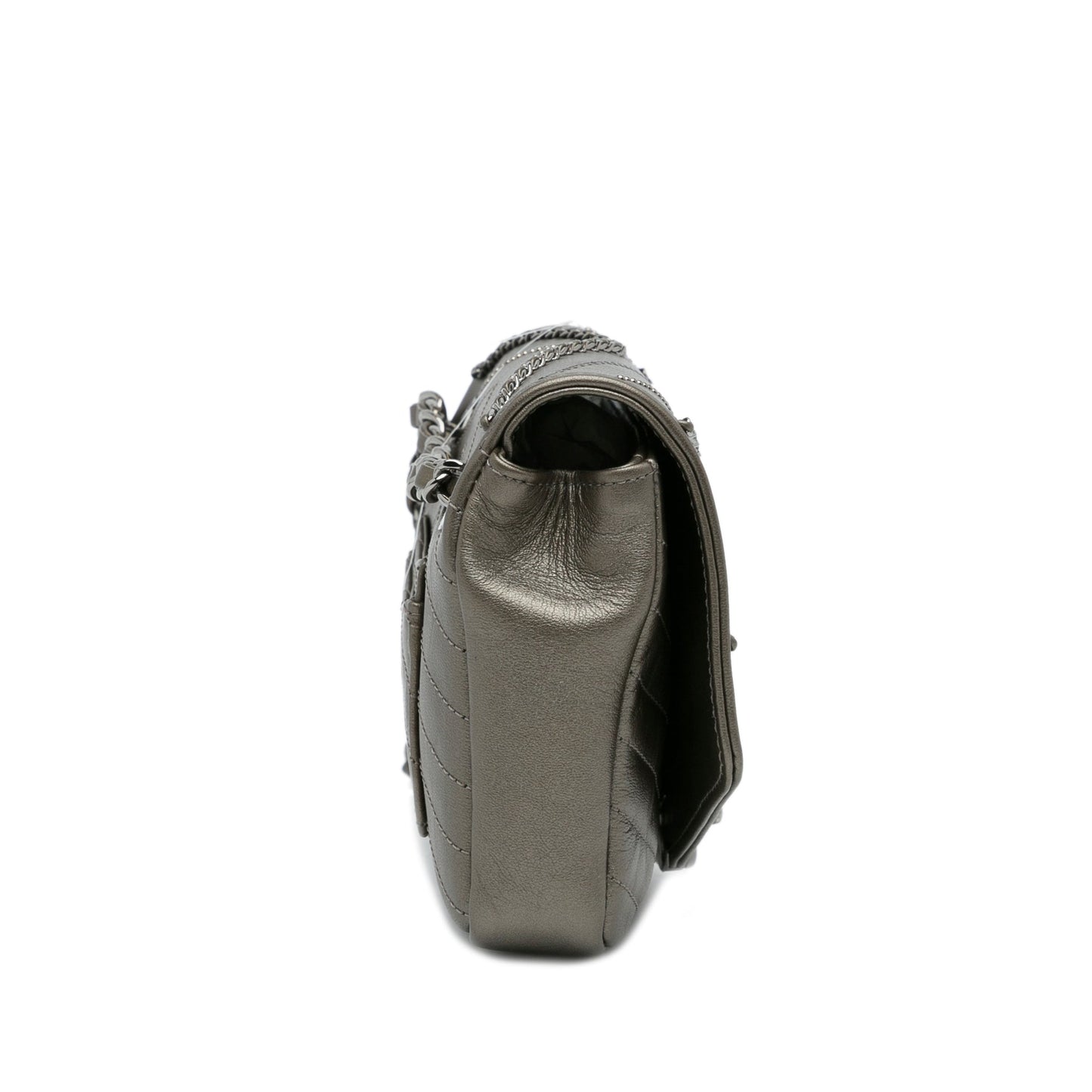 Silver Chanel Small Chevron Data Center Envelope Flap Bag