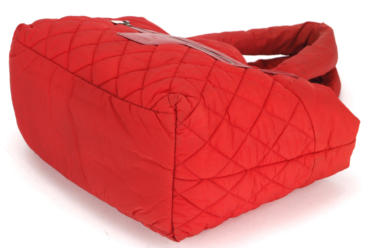 CHANEL COCO COCOON REVERSIBLE BAG (1359xxxx) RED & OLIVER GREEN COLOR NYLON, WITH , NO DUST COVER