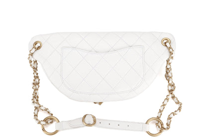 CHANEL ALL ABOUT CHAINS WAIST BAG (2817xxxx) WHITE QUILTED LAMBSKIN WITH GOLD CHAIN, WITH , DUST COVER & BOX