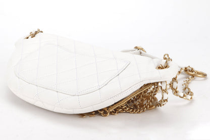 CHANEL ALL ABOUT CHAINS WAIST BAG (2817xxxx) WHITE QUILTED LAMBSKIN WITH GOLD CHAIN, WITH , DUST COVER & BOX