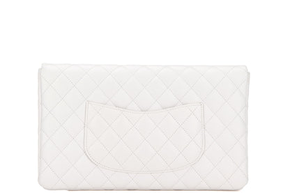 CHANEL FLAP CLUTH (2851xxxx) OFF WHITE QUILTED CAVIAR LEATHER WITH GOLD CHAIN, WITH , DUST COVER & BOX