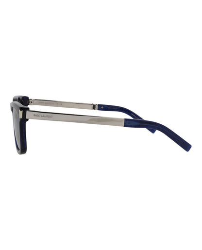 Saint Laurent Unisex Square/Rectangle Blue Silver Silver Fashion Designer Eyewear