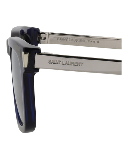 Saint Laurent Unisex Square/Rectangle Blue Silver Silver Fashion Designer Eyewear
