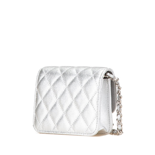 Silver Chanel Metallic Lambskin Crystal Star Chain Belt Bag