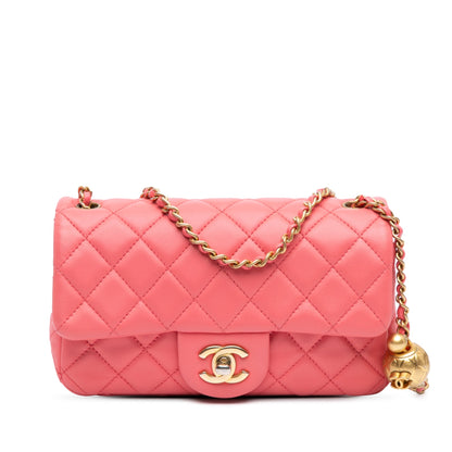 Pink Chanel Mini Rectangular Lambskin Pearl Crush Flap Crossbody Bag
