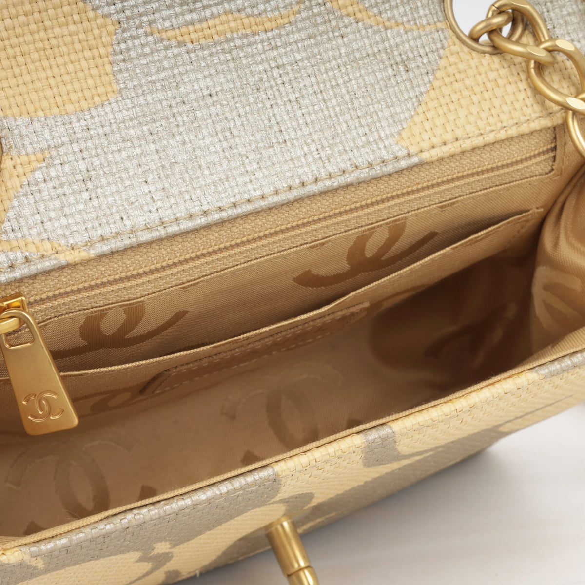 Chanel Mini Square - Beige Camellia Raffia