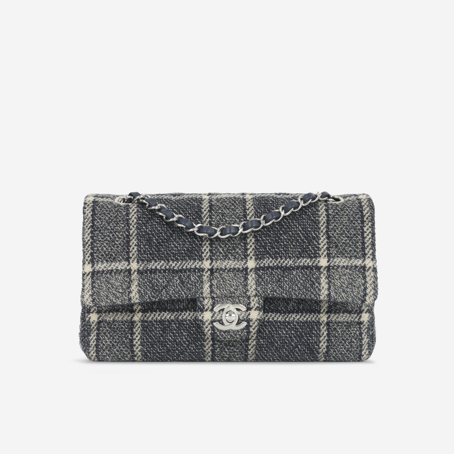 Chanel Chanel - Medium Classic Flap - Navy Tartan Tweed SHW - 2022 -