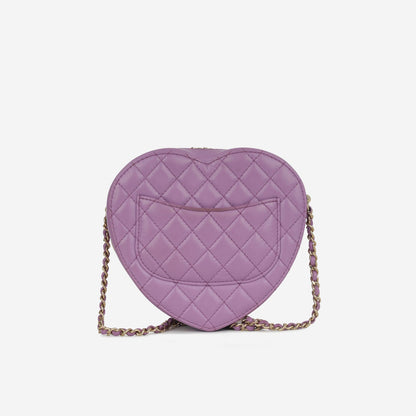 Chanel - Large Heart Bag - Purple Lambskin CGHW - Plaque Series -