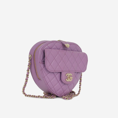Chanel - Large Heart Bag - Purple Lambskin CGHW - Plaque Series -
