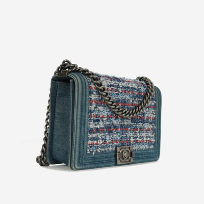Chanel - New Medium Boy Bag - Blue Denim / Multicolor Quilted Tweed RHW - 2014 -
