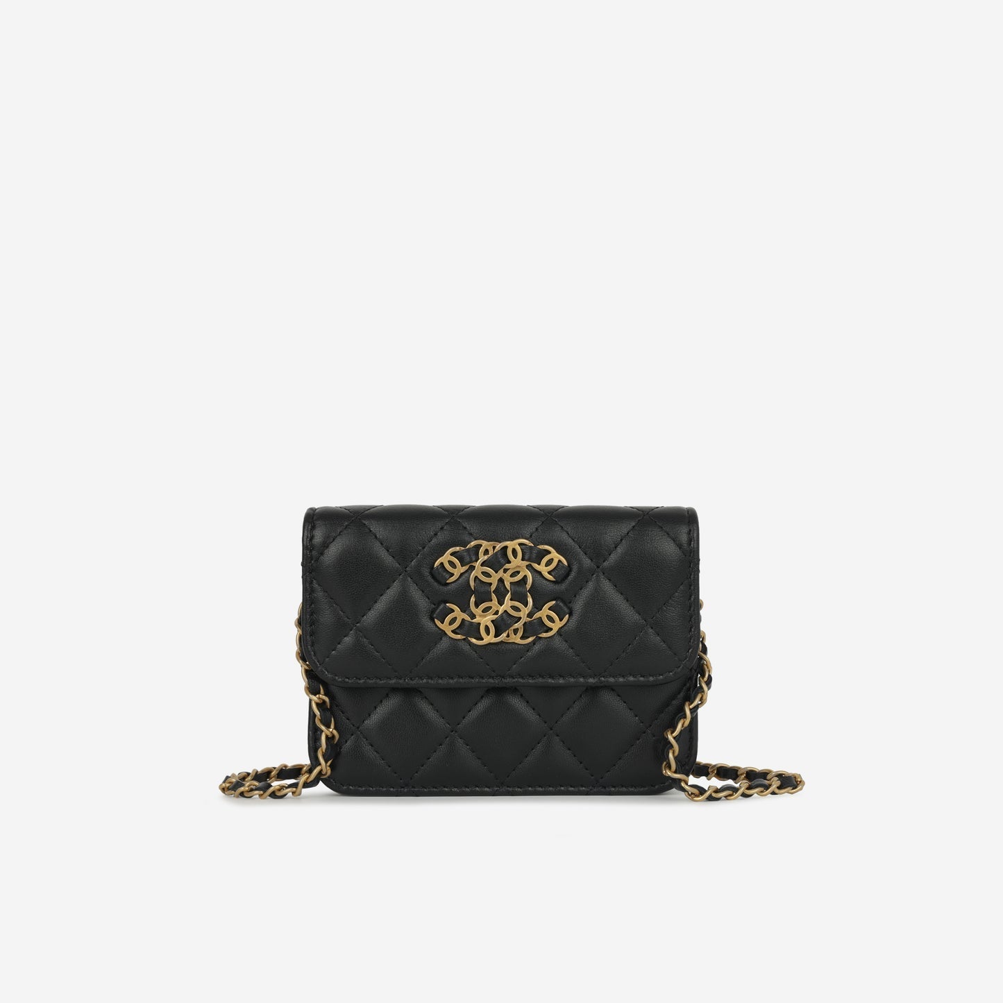 Chanel - 19 Flap Coin Purse on Chain - Black Lambskin AGHW - 2021 -