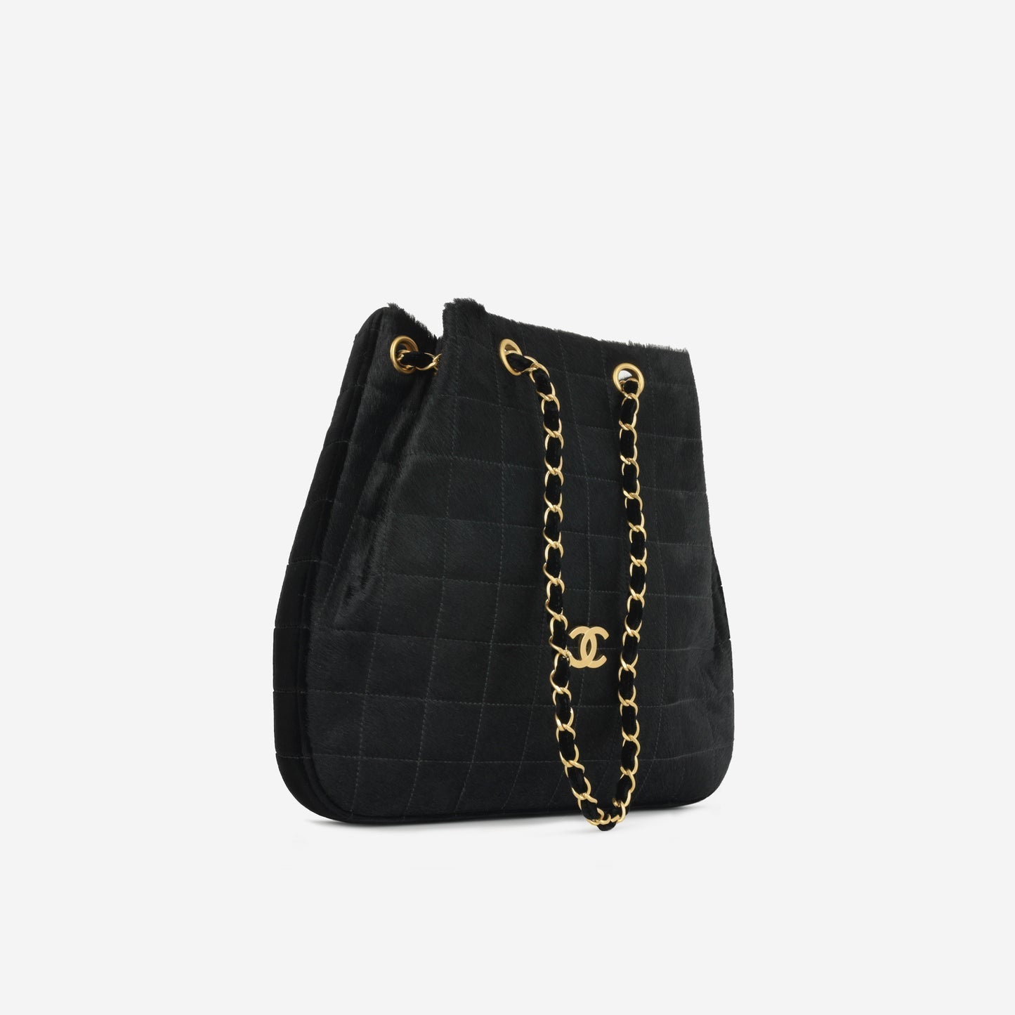 Chanel - Vintage Chocolate Bar Drawstring Tote - Black Pony Hair BGHW - 2000 -