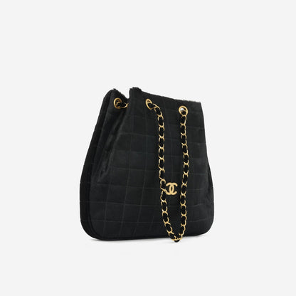 Chanel - Vintage Chocolate Bar Drawstring Tote - Black Pony Hair BGHW - 2000 -