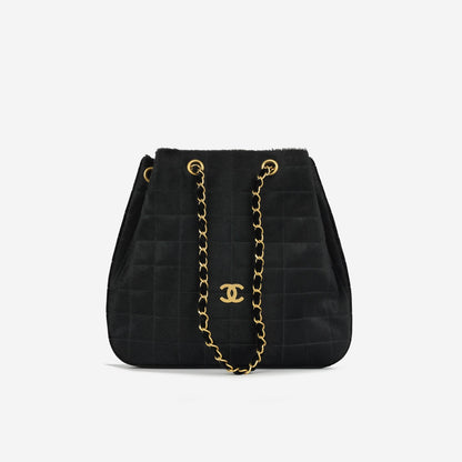 Chanel - Vintage Chocolate Bar Drawstring Tote - Black Pony Hair BGHW - 2000 -