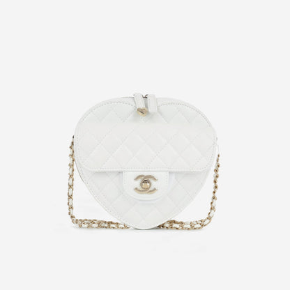 Chanel Large Heart Bag White Lambskin CGHW Plaque Series