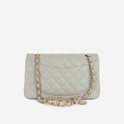 Chanel Small Double Classic Flap - Grey Caviar | Champagne Gold Hardware