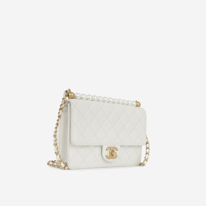 Chanel - Vertical Pearl Flap Bag - White Calfskin AGHW - - 2019