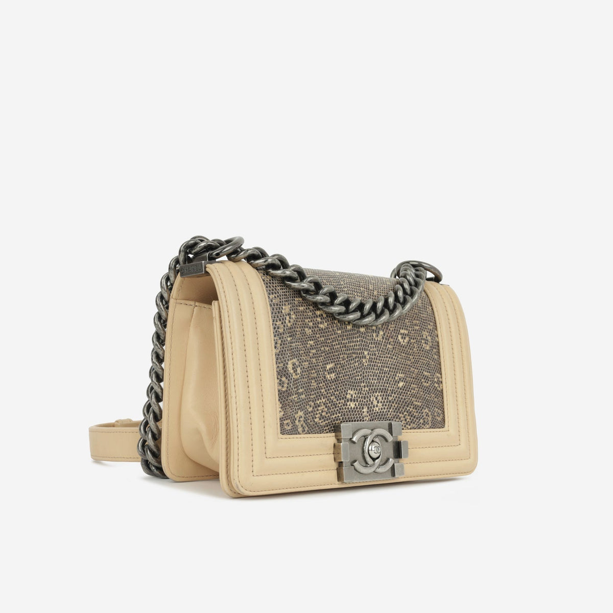 Chanel - Small Boy Bag - Beige Lambskin / Lizard RHW - 2014 -