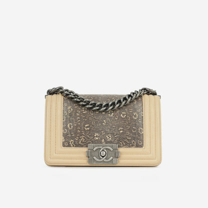 Chanel - Small Boy Bag - Beige Lambskin / Lizard RHW - 2014 -